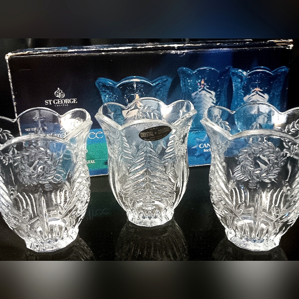 24% Fine Lead Crystal Christmas Votive Candle Set 3pc